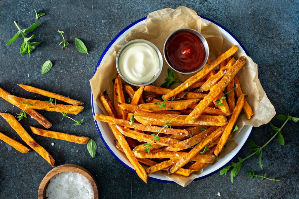 Sweet potato fries with sauces